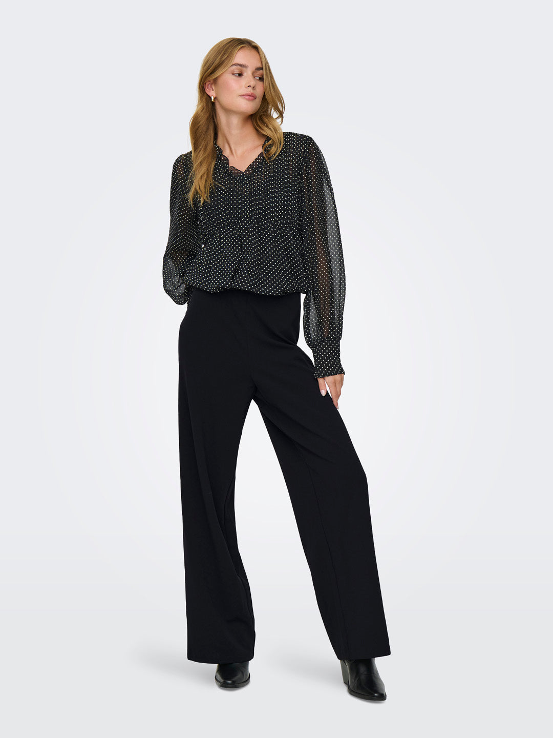 Black Mid Rise Wide Leg Pants