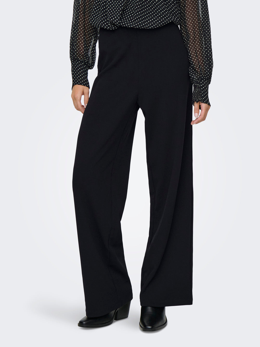 Black Mid Rise Wide Leg Pants
