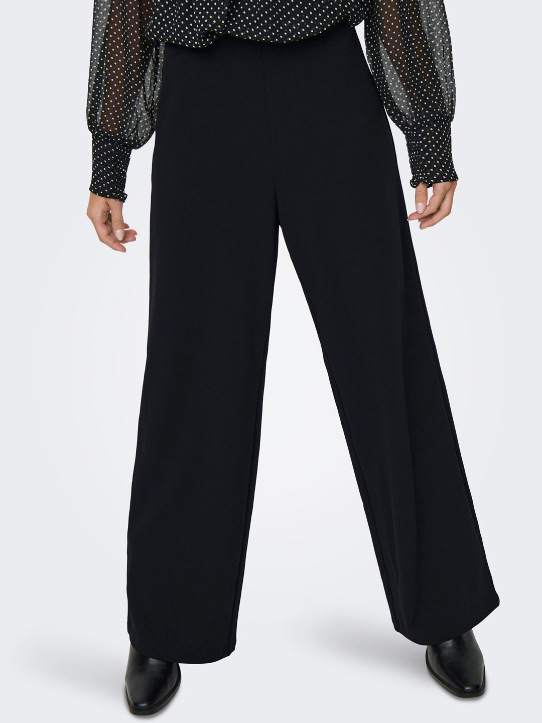 Black Mid Rise Wide Leg Pants