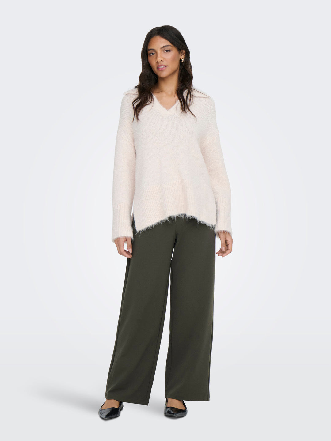 Dark Olive Mid Rise Wide Leg Pants