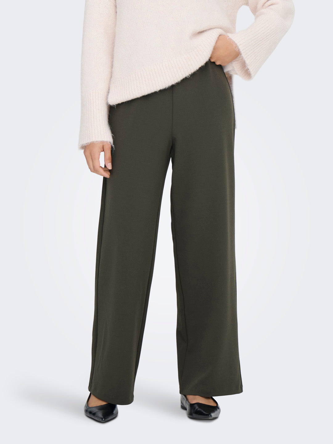 Dark Olive Mid Rise Wide Leg Pants