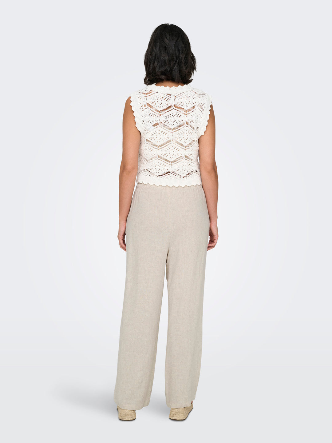 Beige Linen Blend Pull Up Pants