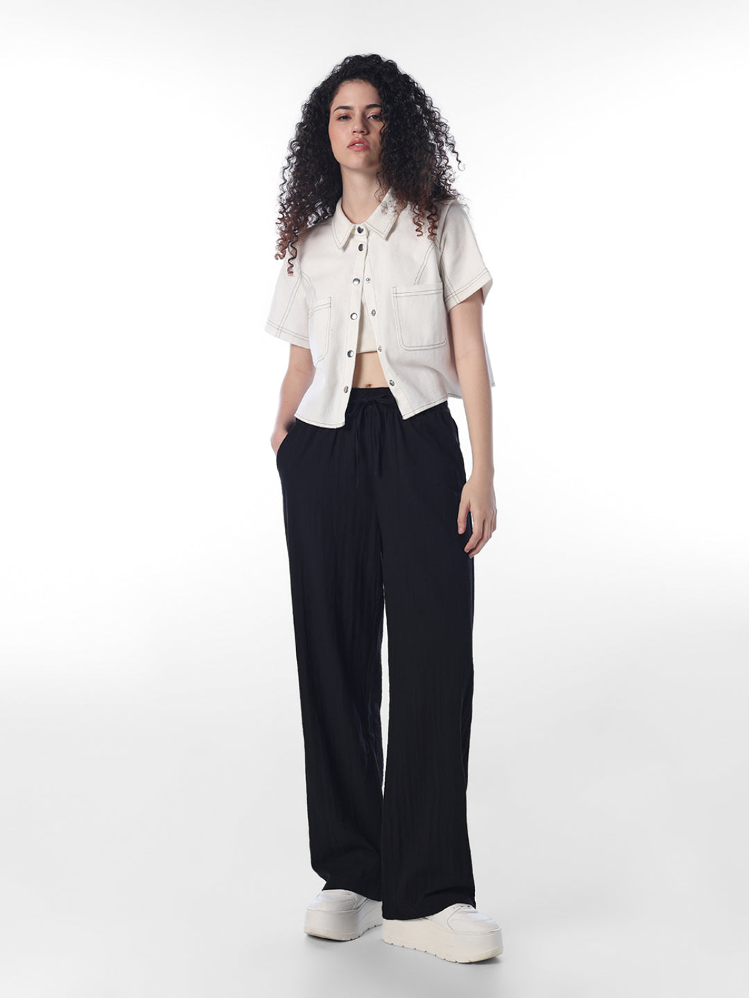 Black Cotton Wide Leg Pants