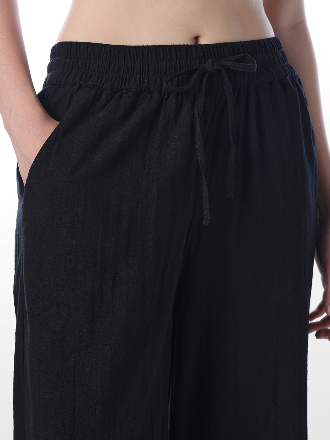 Black Cotton Wide Leg Pants