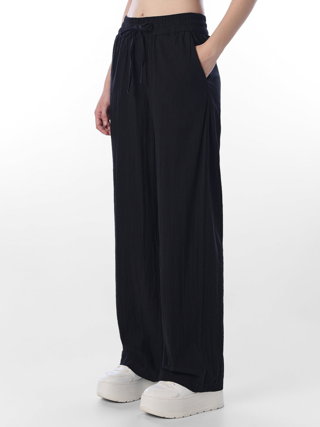 Black Cotton Wide Leg Pants