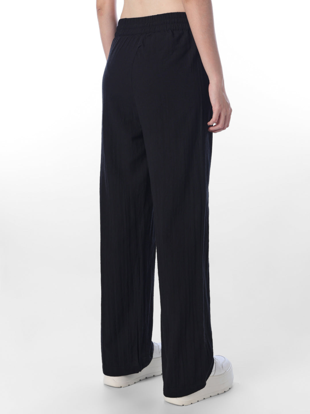 Black Cotton Wide Leg Pants
