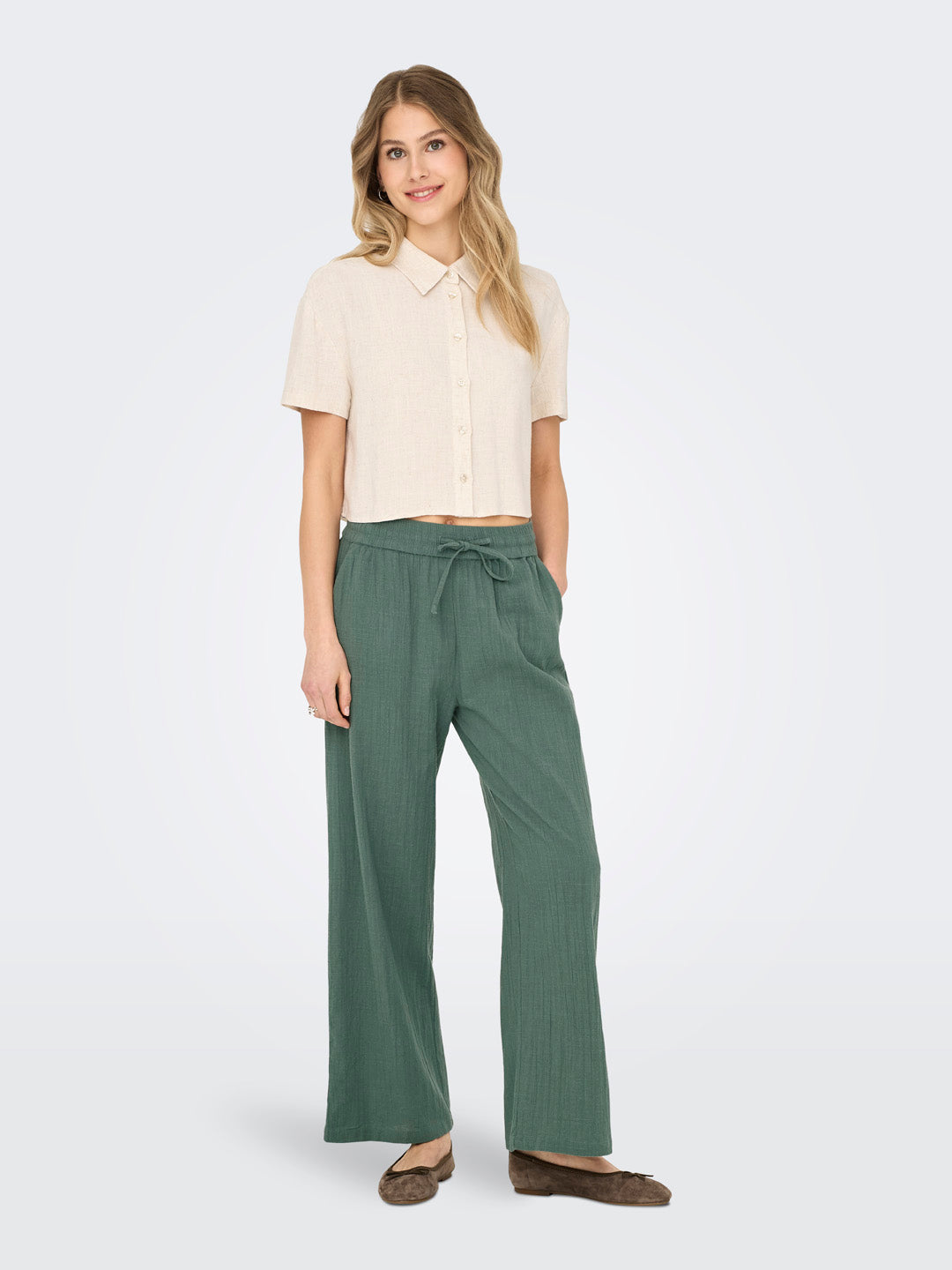 Green Cotton Wide Leg Pants
