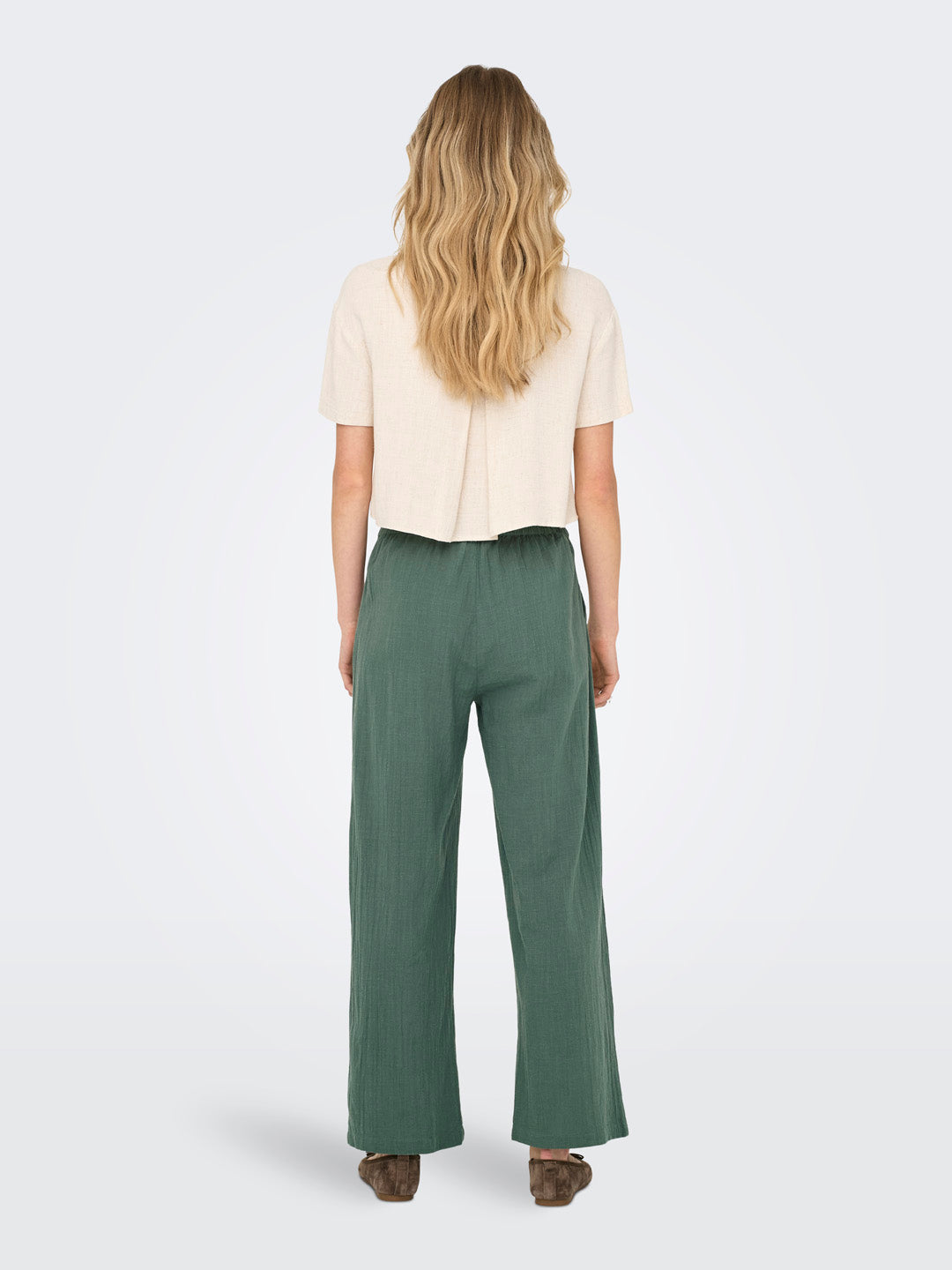 Green Cotton Wide Leg Pants