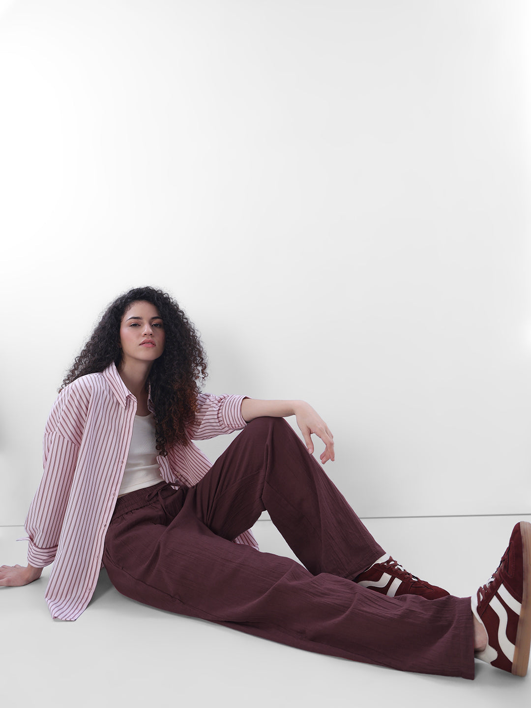Maroon Cotton Wide Leg Pants