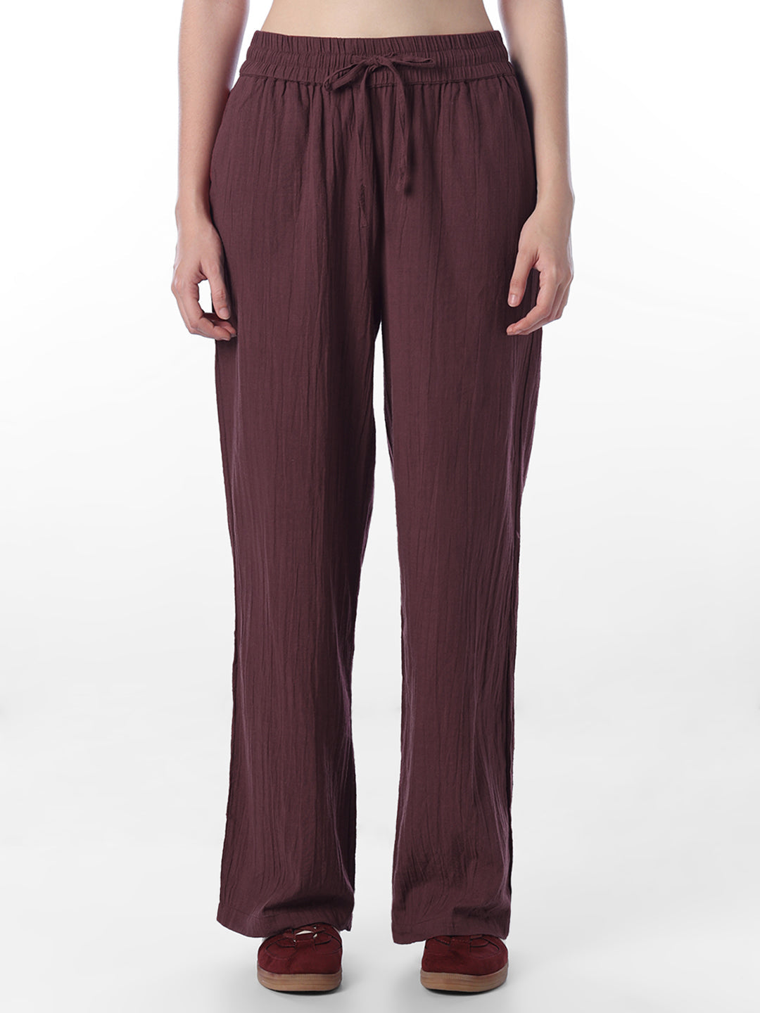 Maroon Cotton Wide Leg Pants