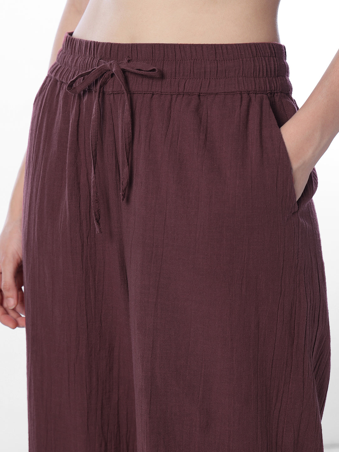 Maroon Cotton Wide Leg Pants
