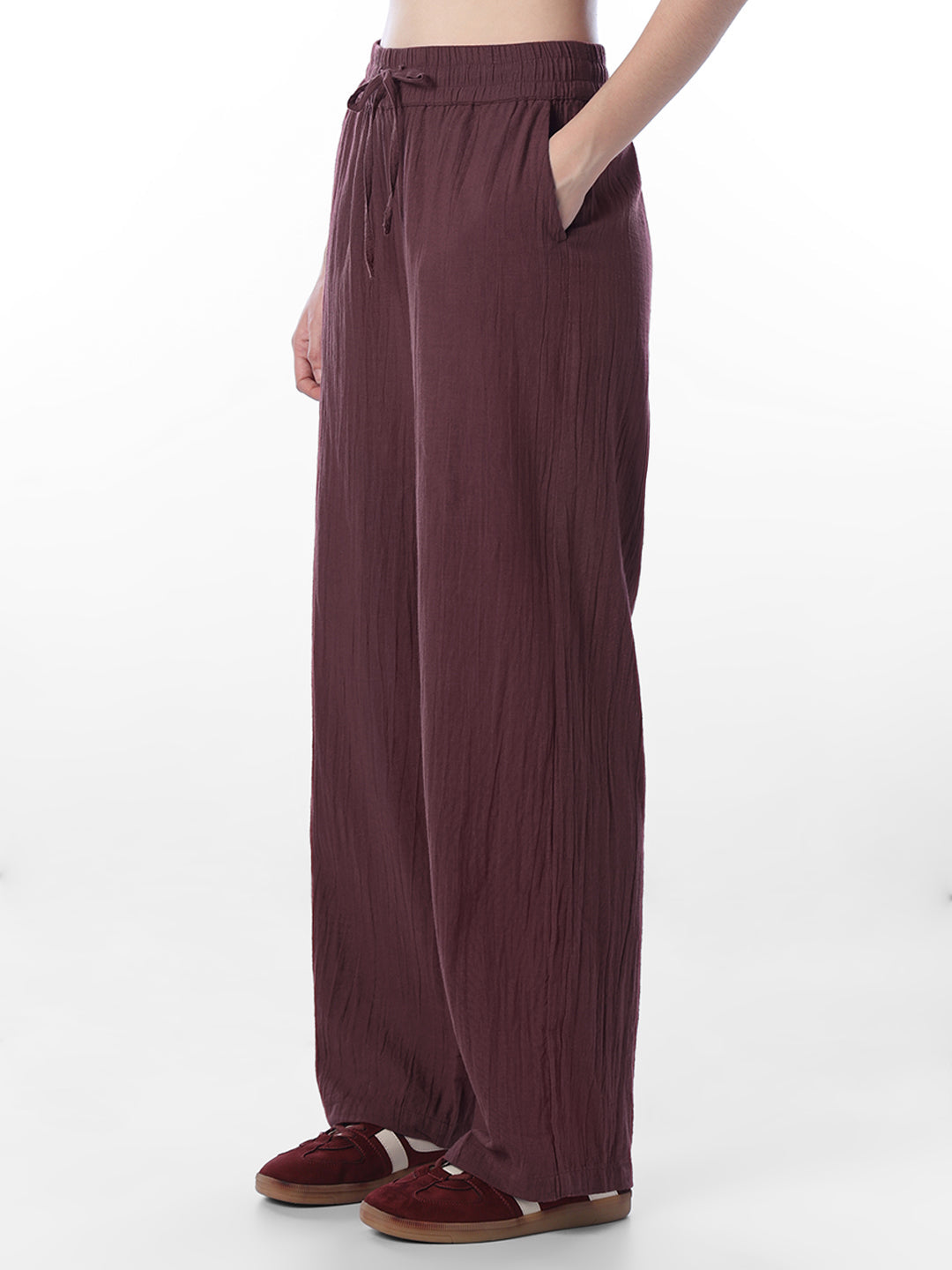 Maroon Cotton Wide Leg Pants