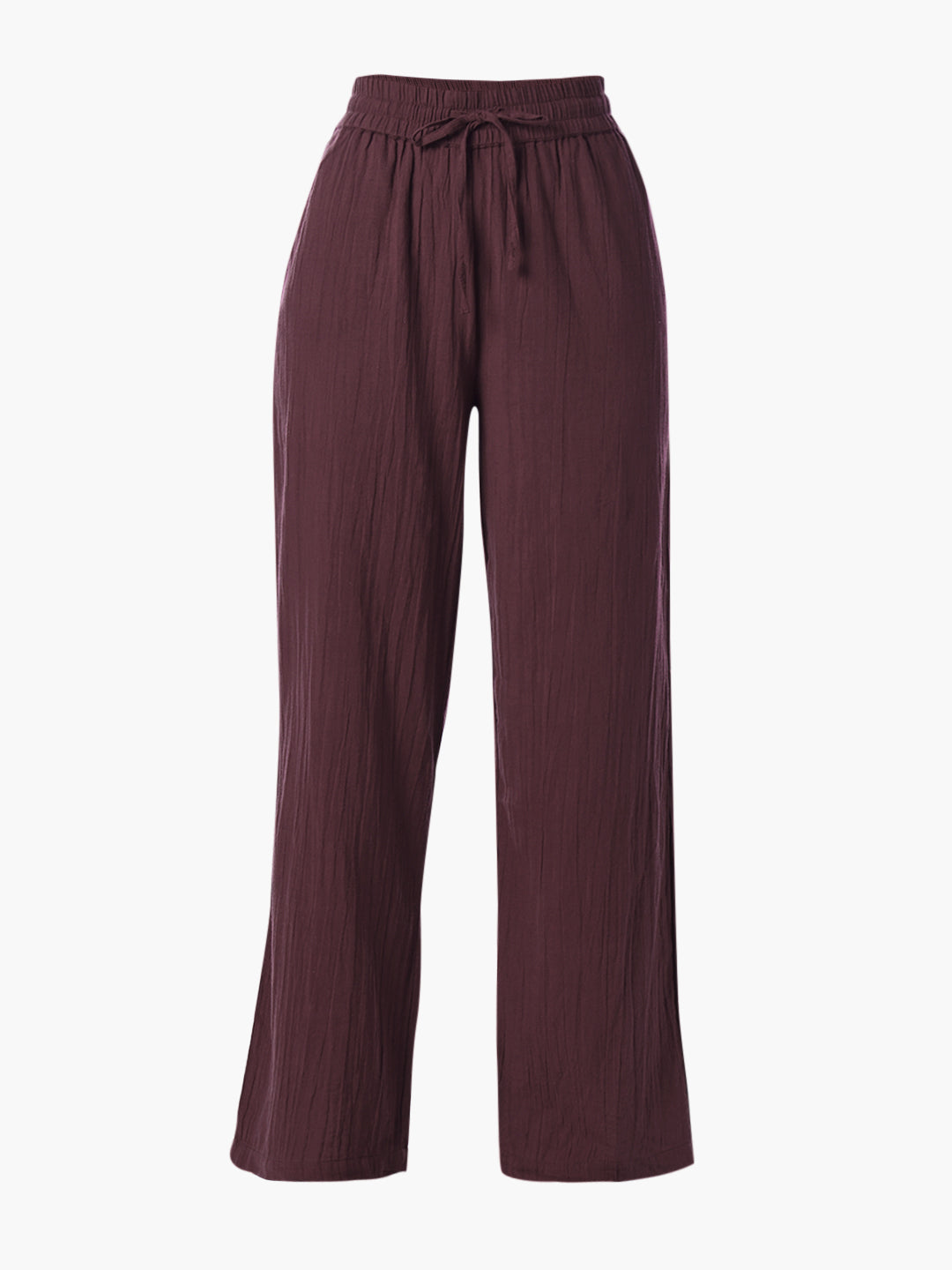 Maroon Cotton Wide Leg Pants