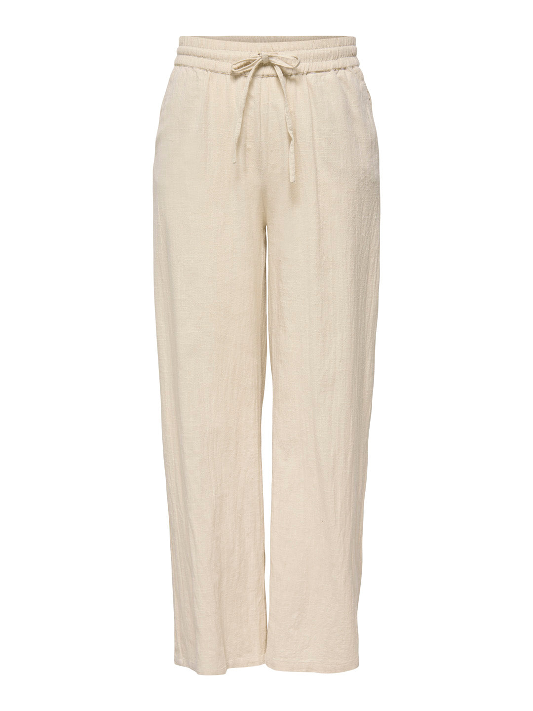 Beige Cotton Wide Leg Pants