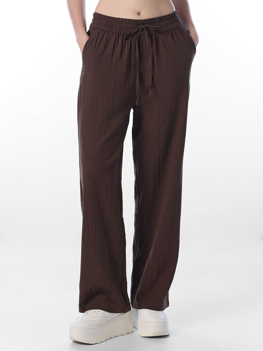 Brown Cotton Wide Leg Pants