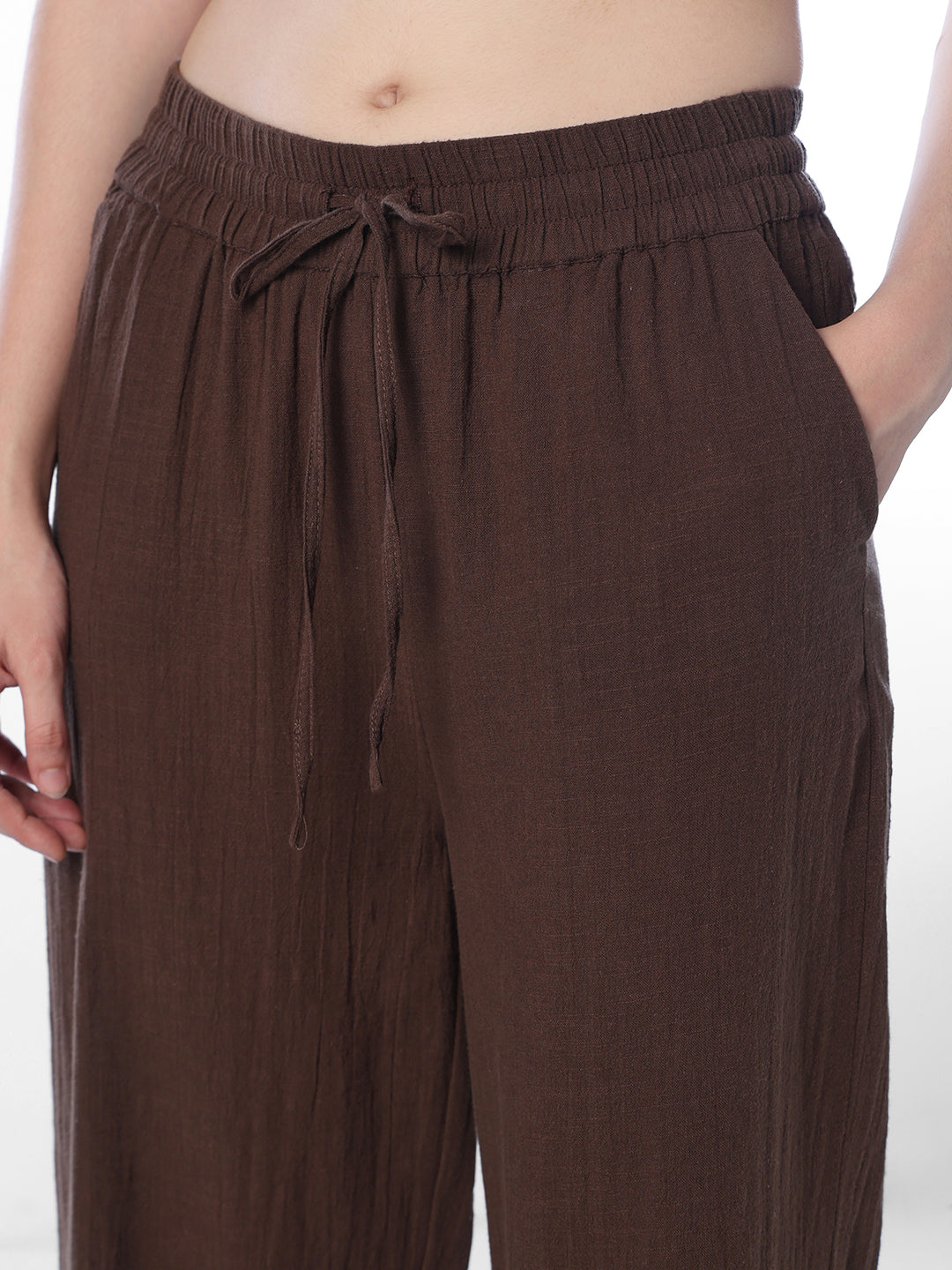 Brown Cotton Wide Leg Pants