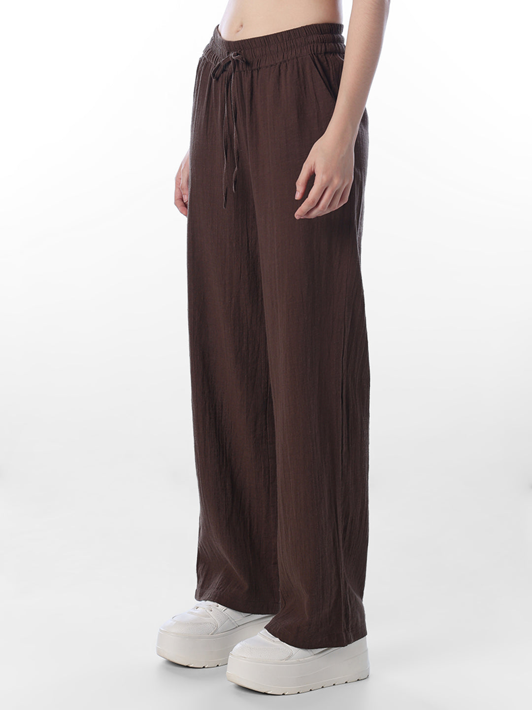 Brown Cotton Wide Leg Pants