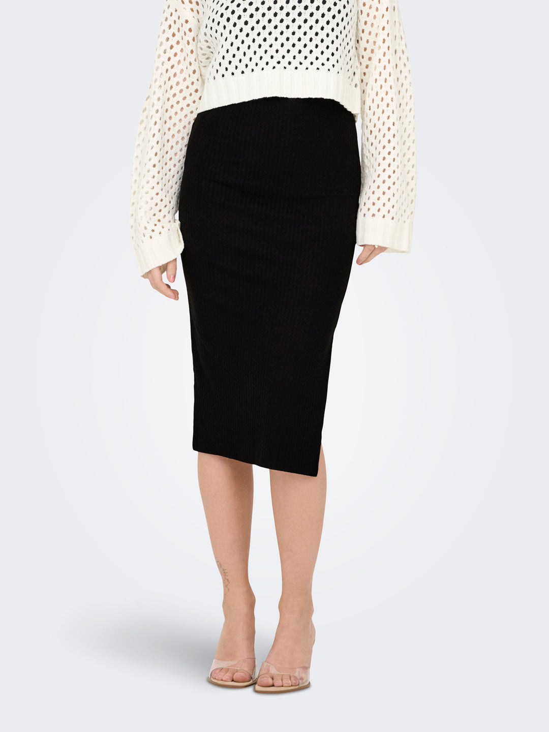 Black Slit Midi Skirt