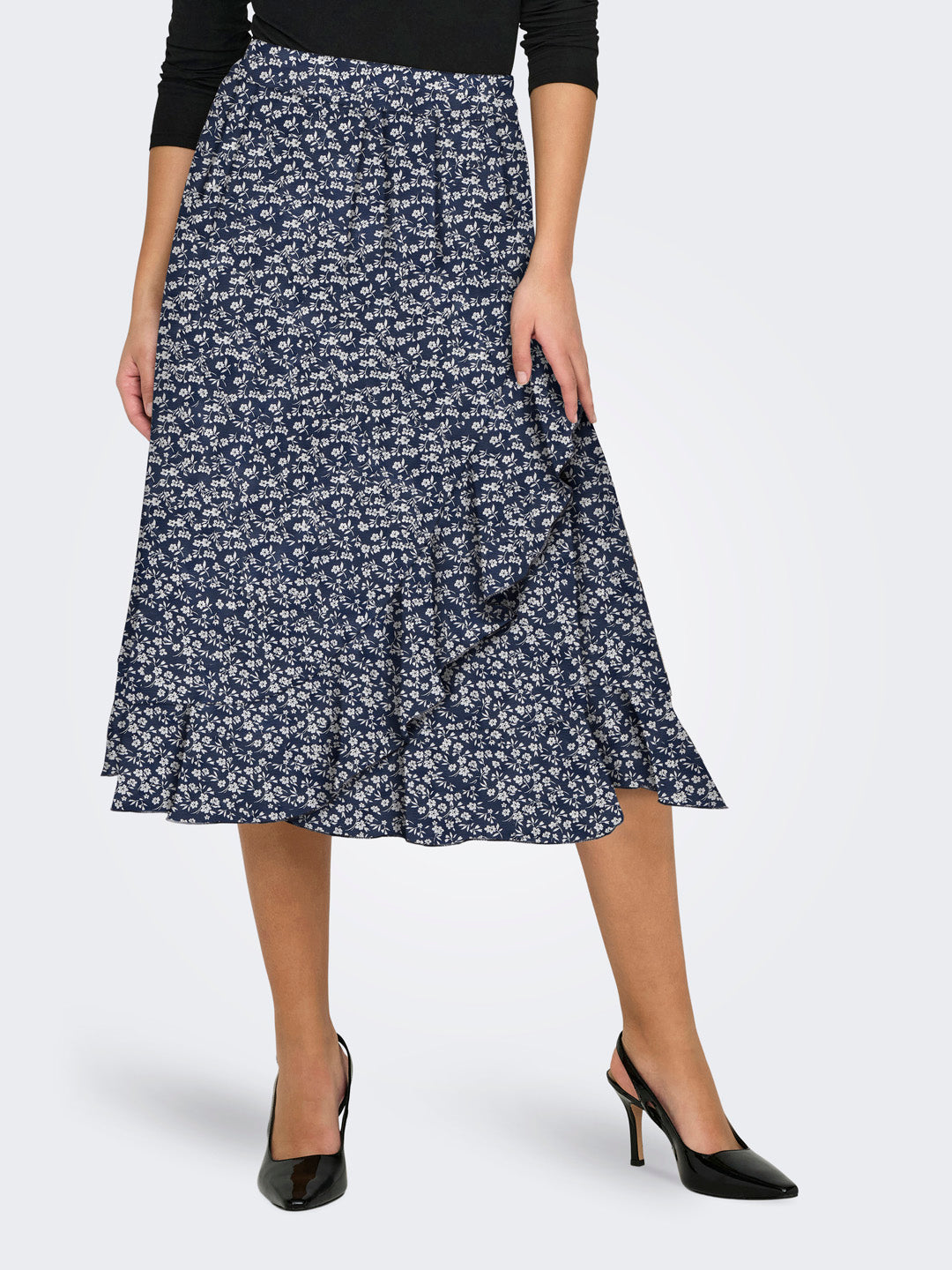 Navy Blue Printed Flounce Skirt
