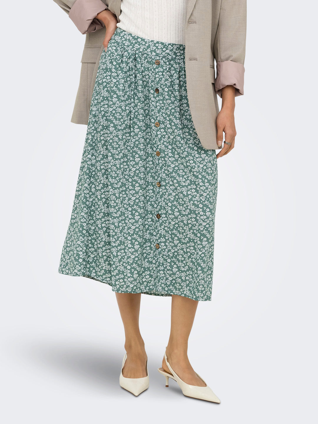 Green Floral Midi Skirt