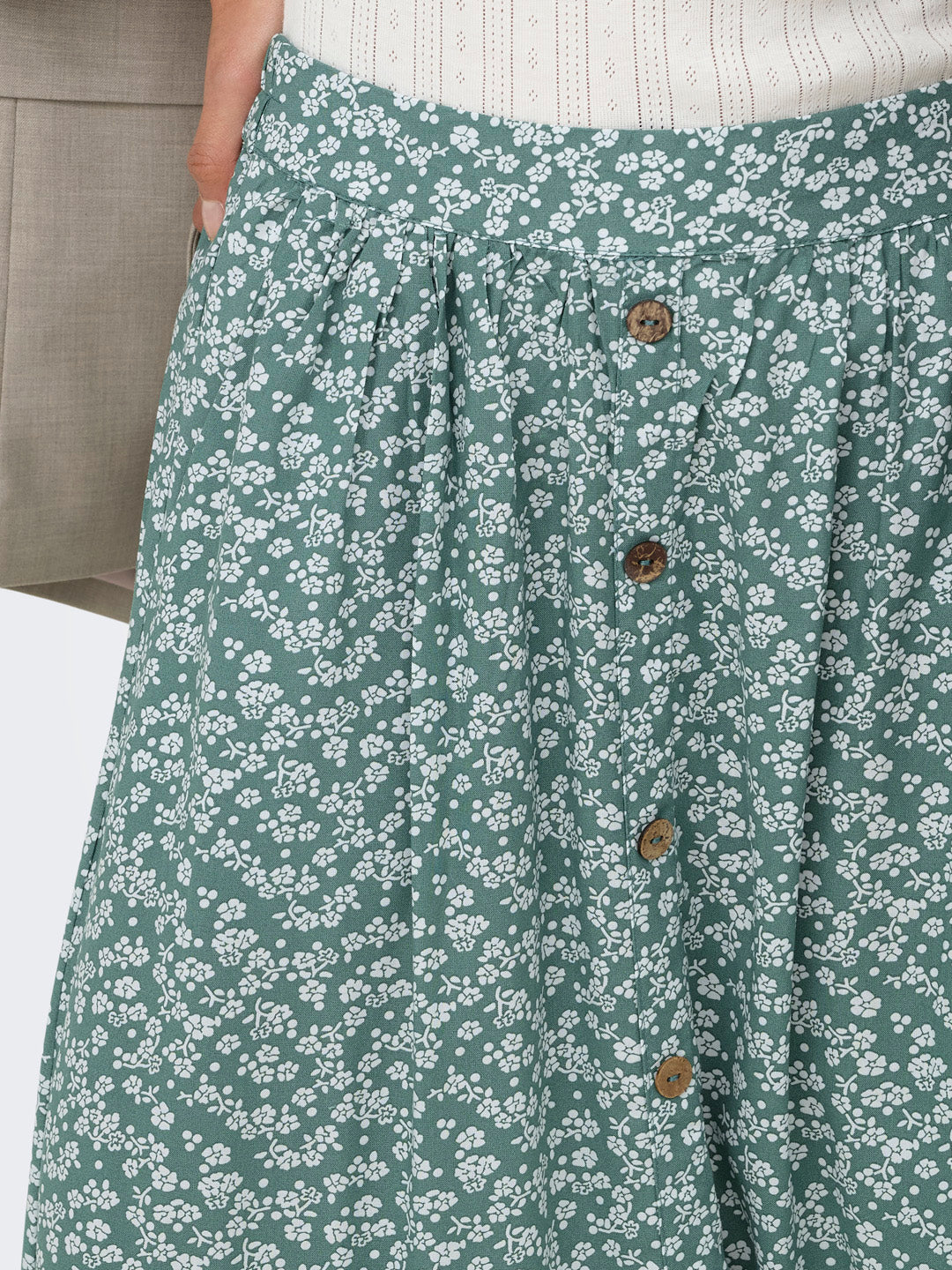 Green Floral Midi Skirt