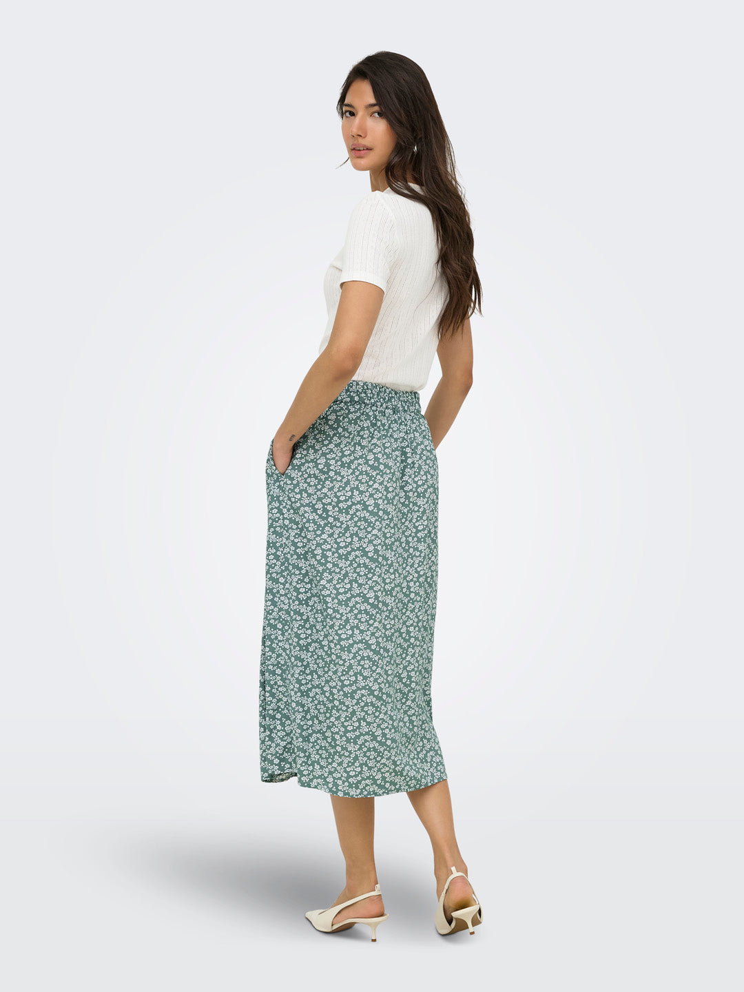 Green Floral Midi Skirt