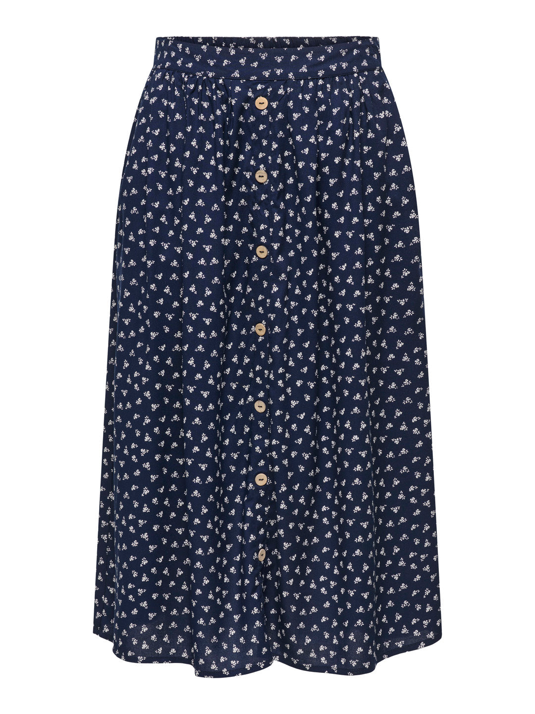 Navy Blue Floral Midi Skirt