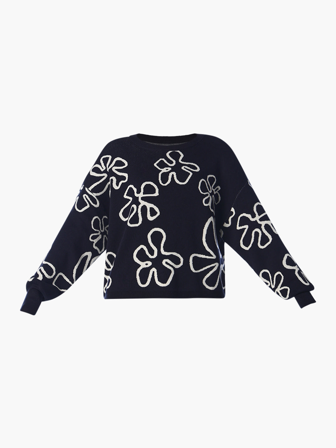 Black Jacquard O-Neck Pullover
