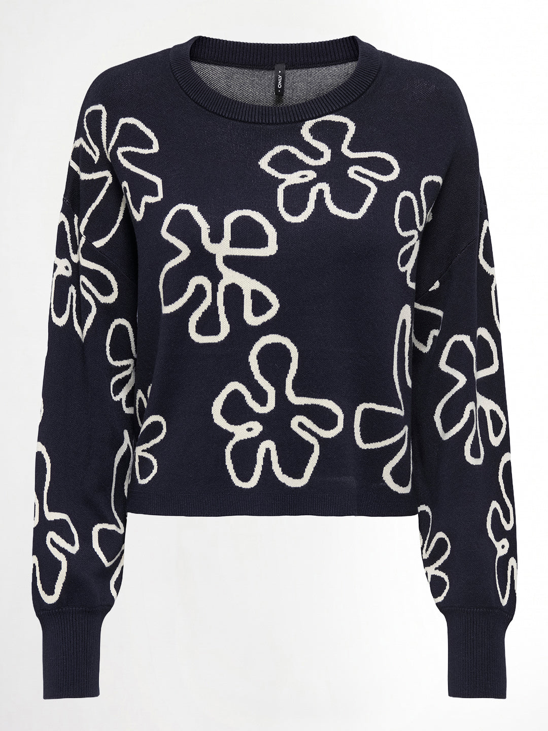 Black Jacquard O-Neck Pullover