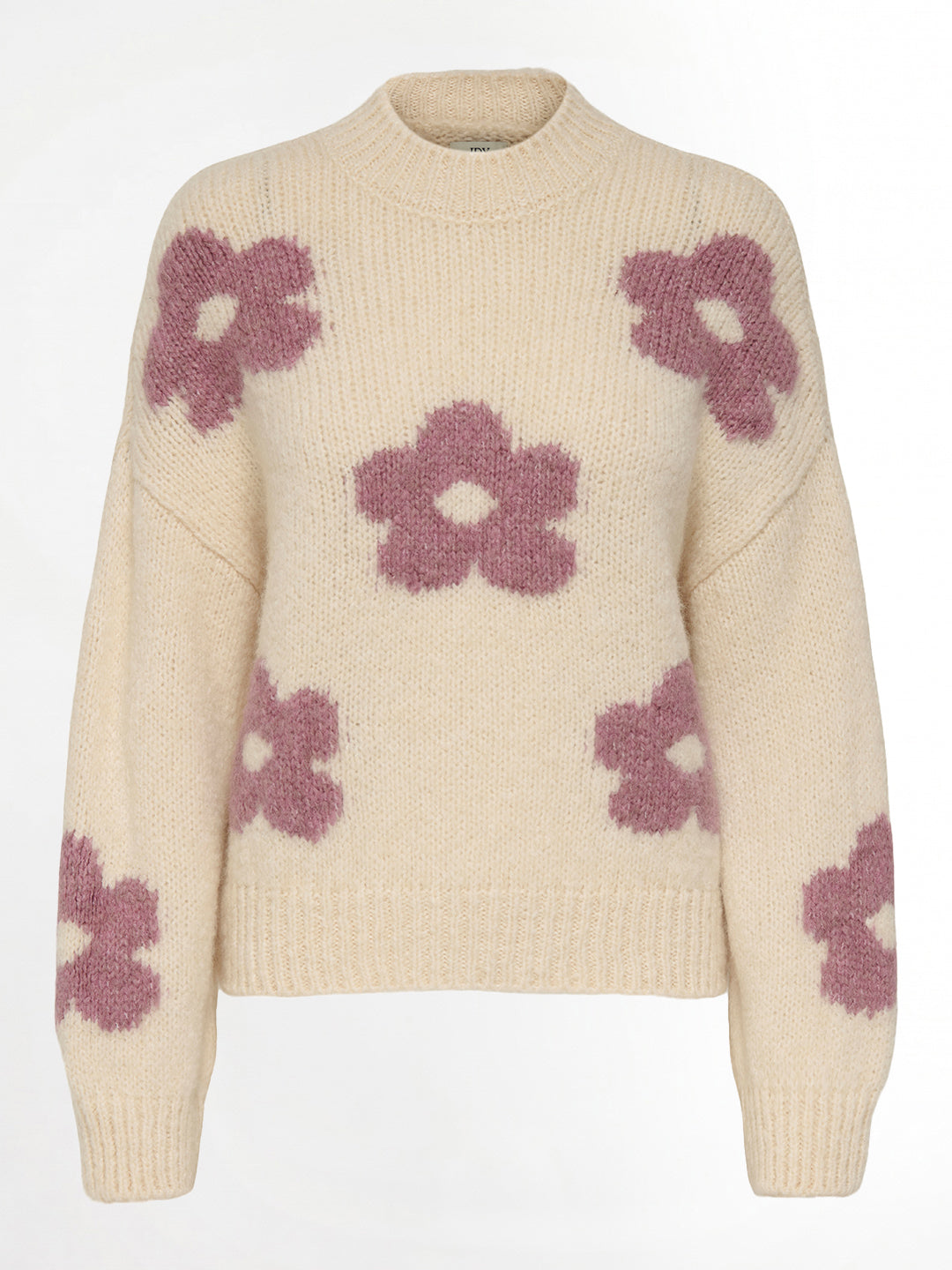 Beige Floral High Neck Pullover