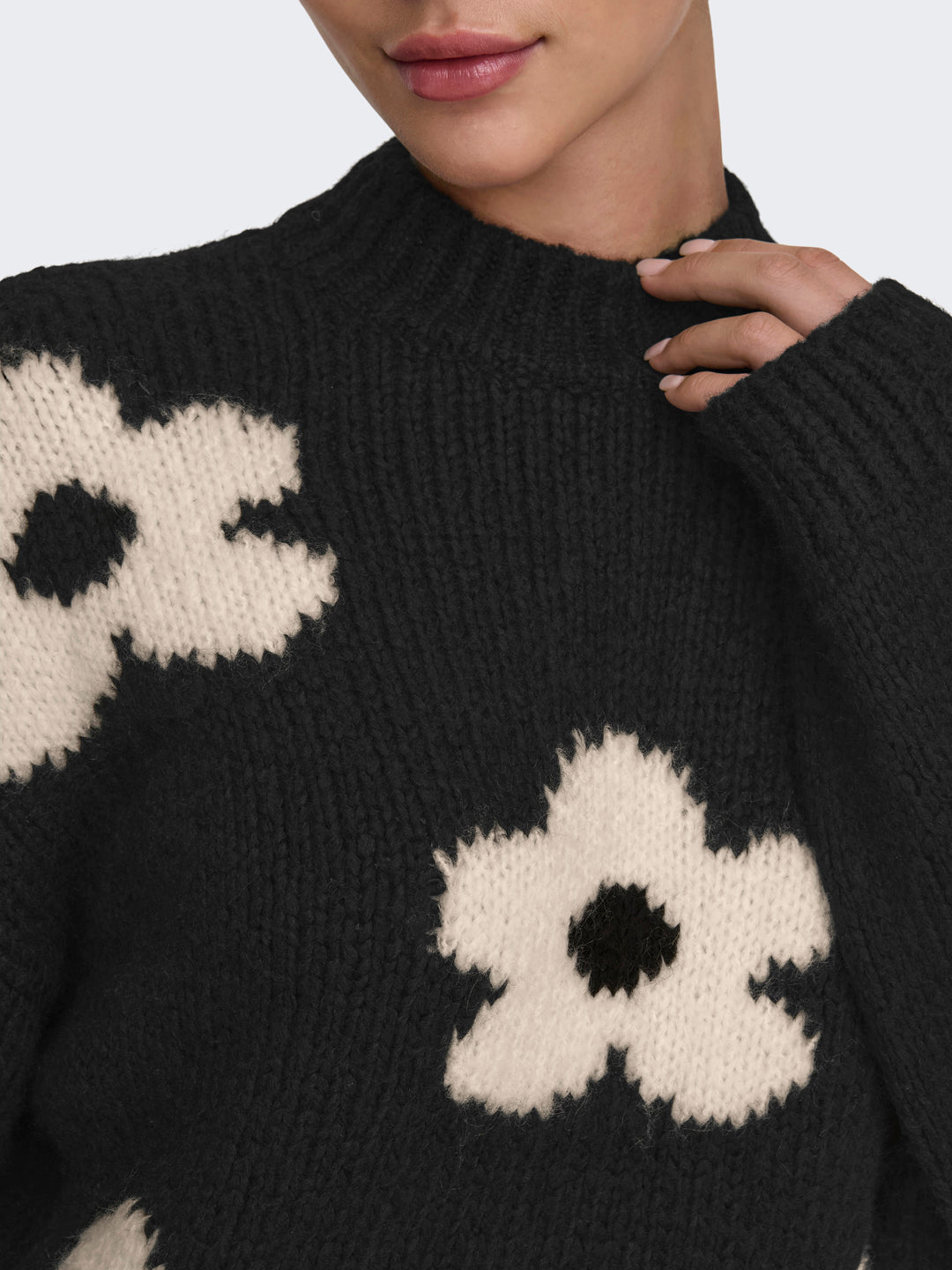 Black Floral High Neck Pullover