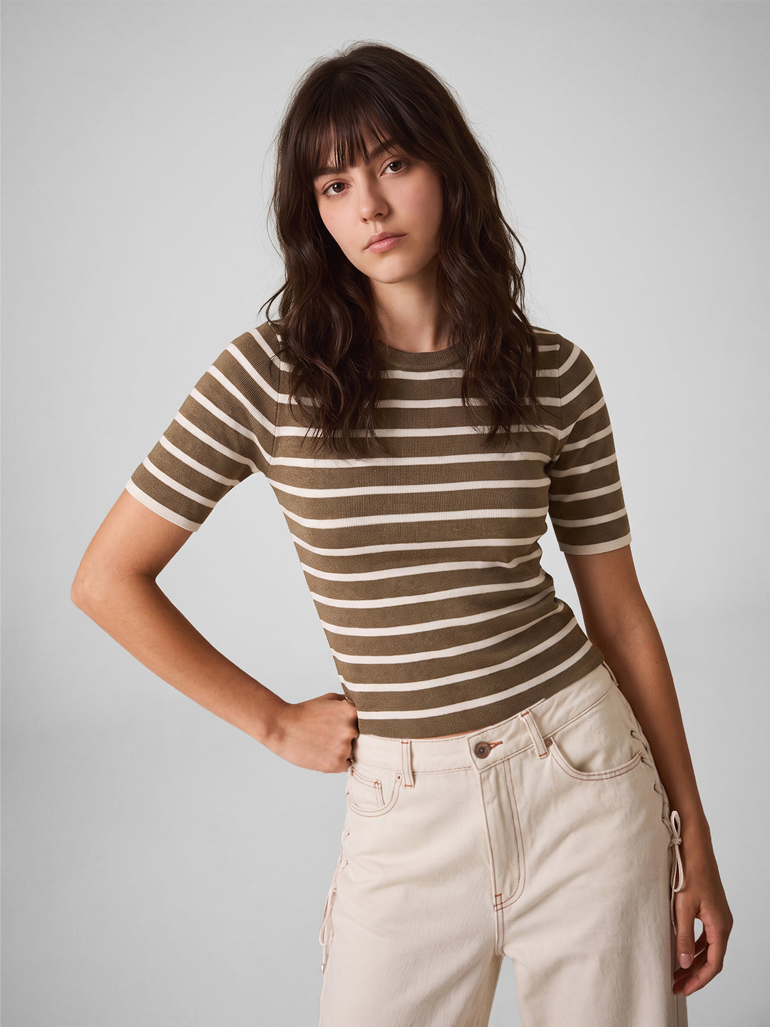 Brown Striped Knit Top