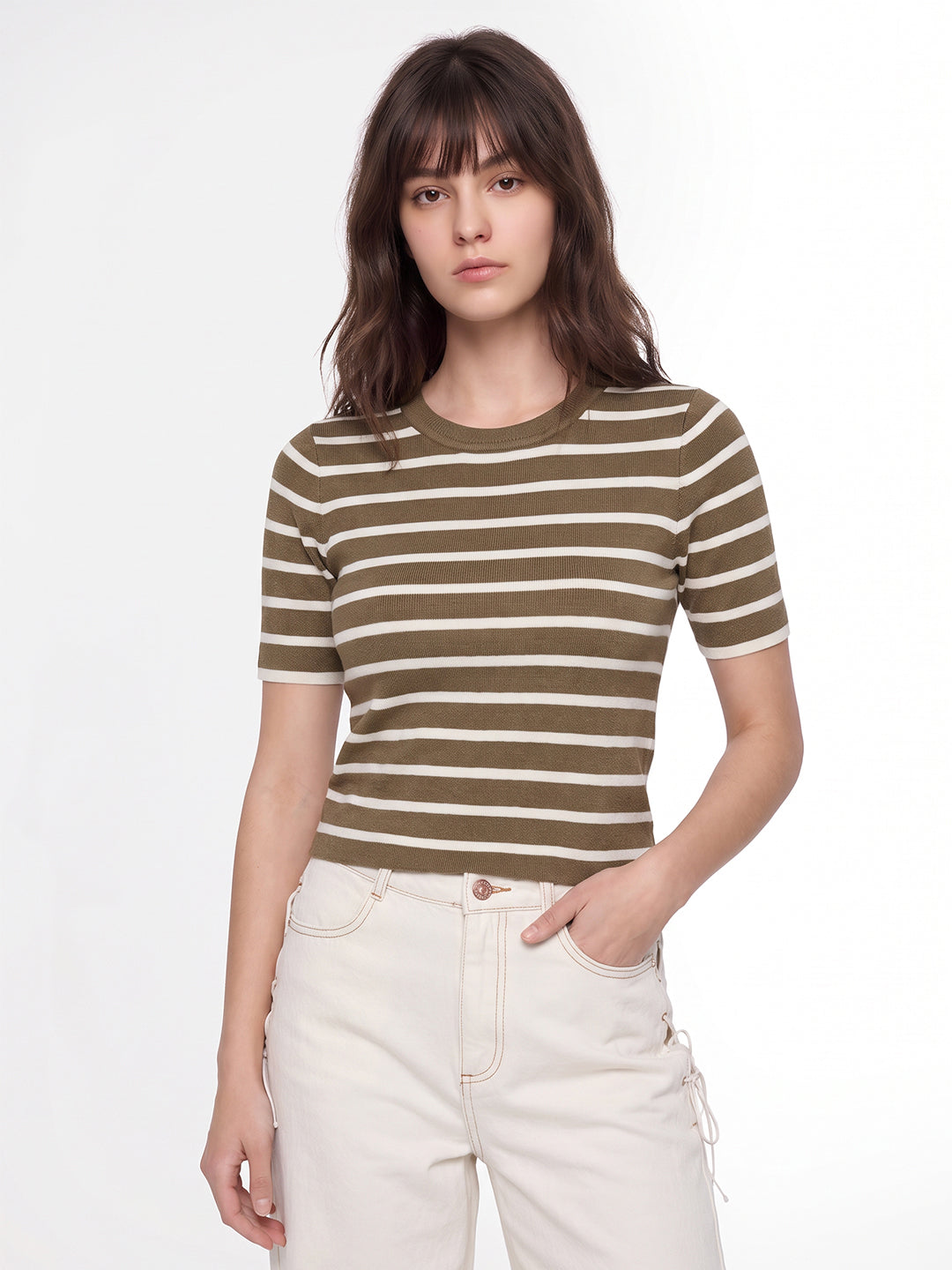 Brown Striped Knit Top