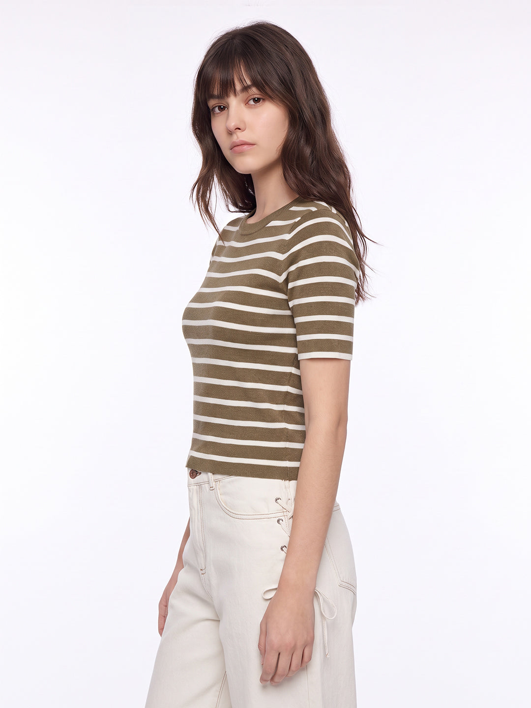 Brown Striped Knit Top