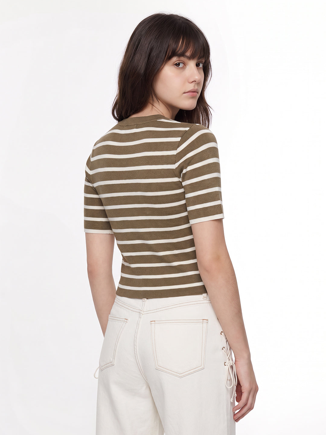 Brown Striped Knit Top