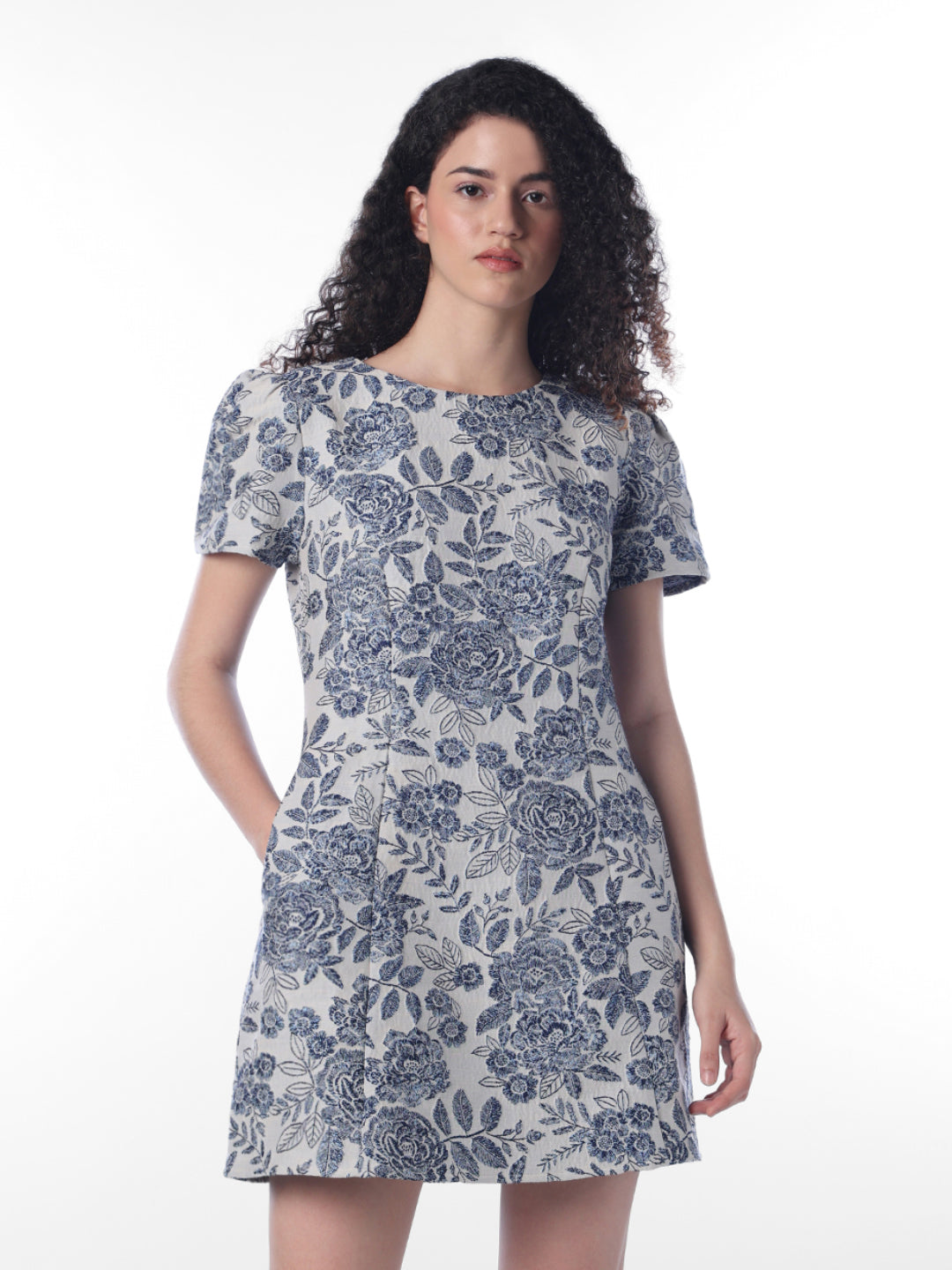 Blue Floral-print mini dress