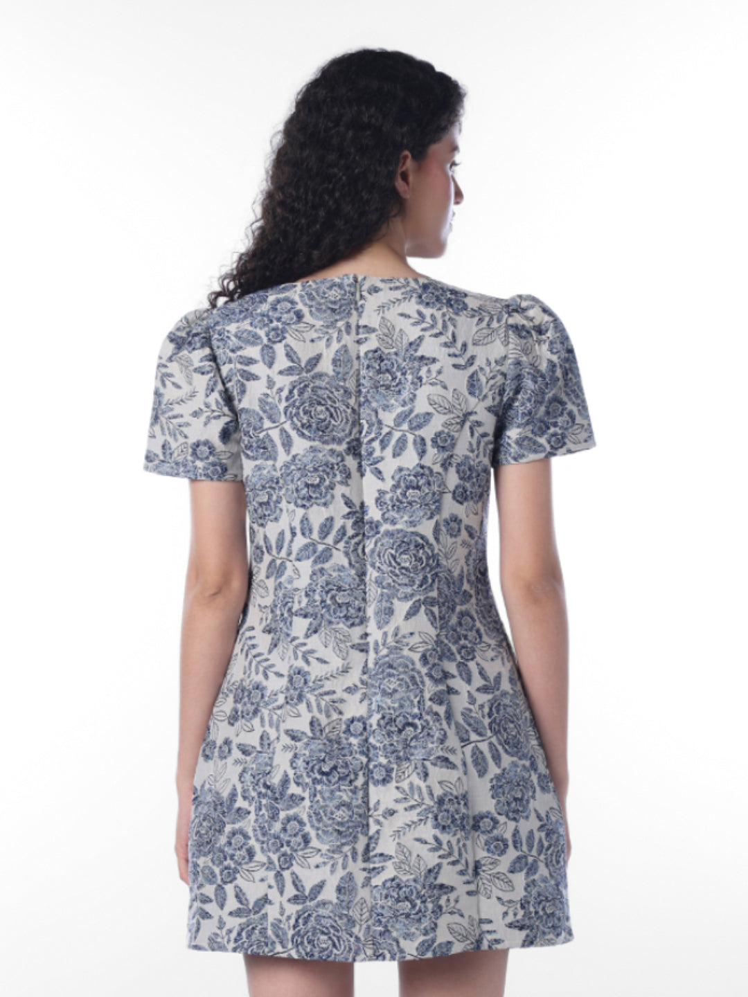 Blue Floral-print mini dress