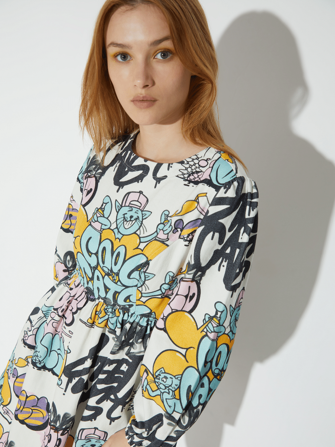 Only X Artverse Beige Typographic Twill Dress